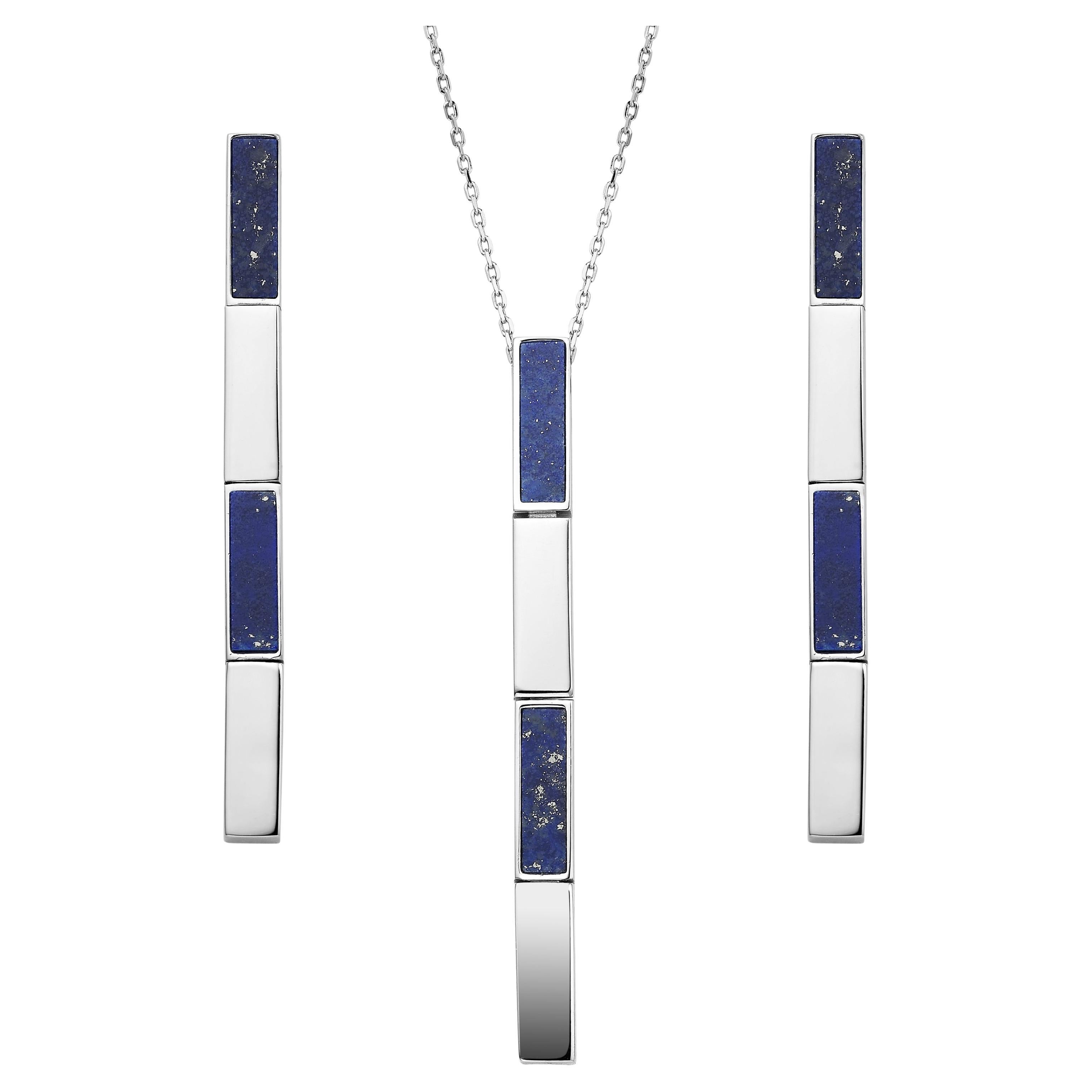 Fei Liu Lapis Lazuli Sterling Silver Pendant Long Earrings Set