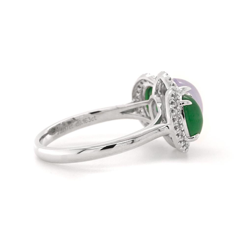 Contemporary Fei Liu Lavender and Green Jade Platinum Trilogy Ring