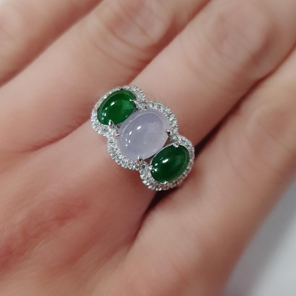 Cabochon Fei Liu Lavender and Green Jade Platinum Trilogy Ring