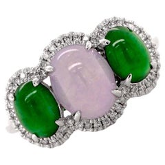Fei Liu Lavender and Green Jade Platinum Trilogy Ring