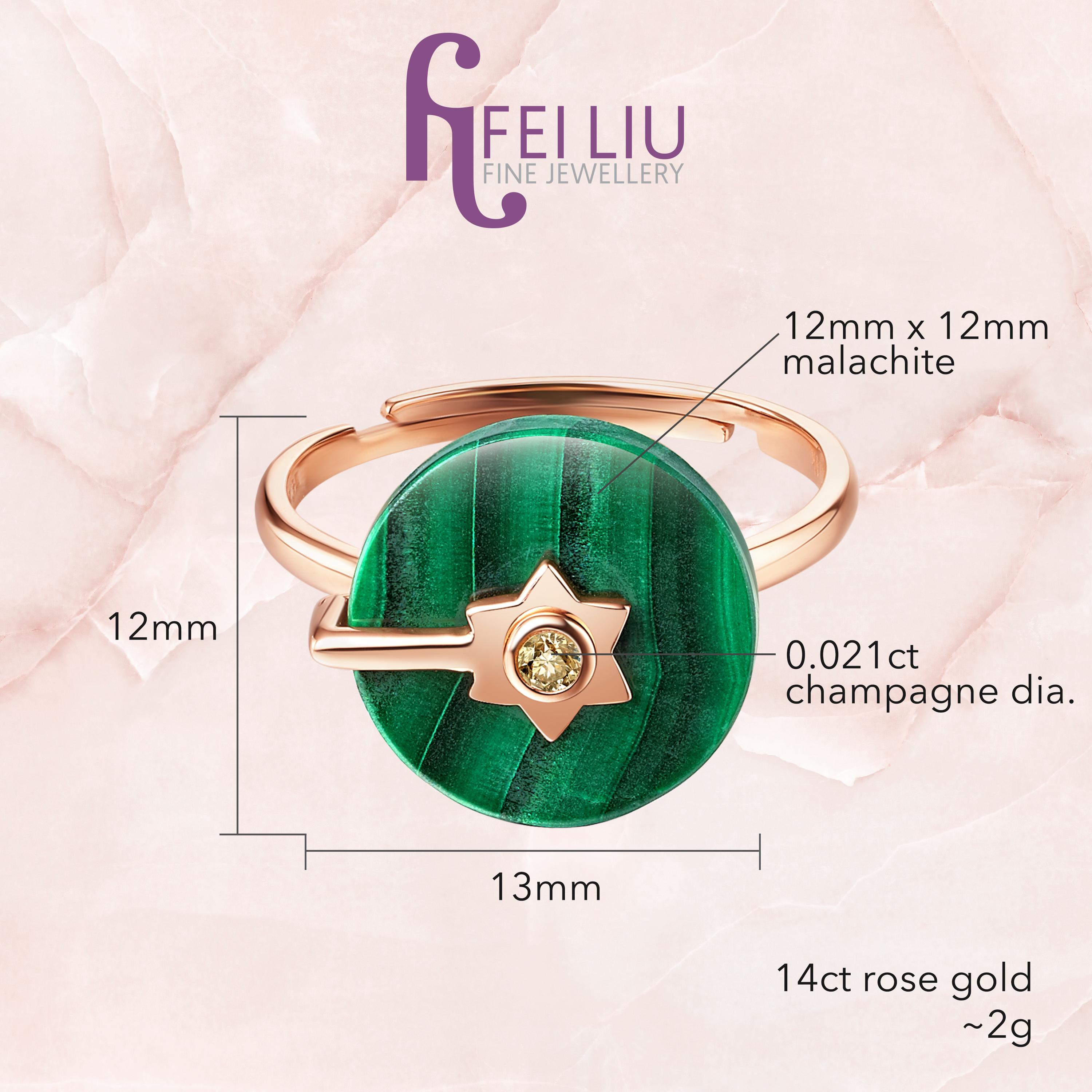 Verstellbarer Fei Liu Malachit Champagner-Diamant 14 Karat Mode Roségold (Rundschliff)