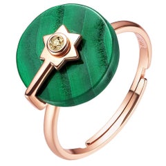 Fei Liu Malaquita Champán Diamante Moda Oro Rosa 14 Kilates Anillo Ajustable