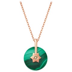 Fei Liu Collar Estrella y Luna Malaquita Diamante Oro Rosa 14 Kilates