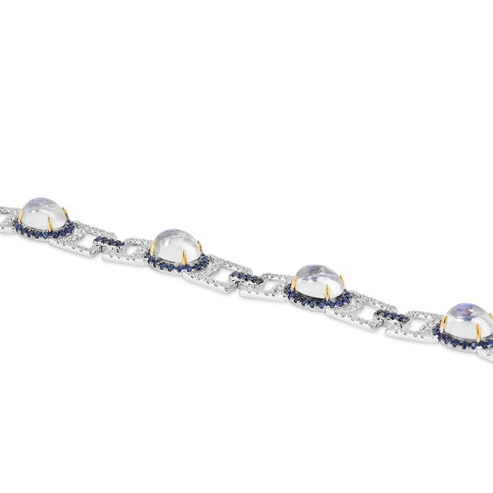 Contemporary Fei Liu Moonstone Sapphire Diamond 18 Karat White Gold Bracelet