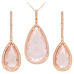 Fei Liu Morganite and Diamond 18ct Rose Gold Pendant and Drop Earrings Set