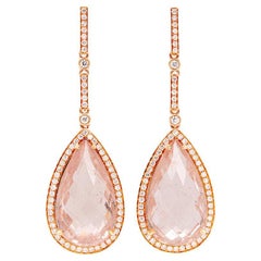 Fei Liu Morganite and Diamond Halo 18 Karat Rose Gold Drop Earrings