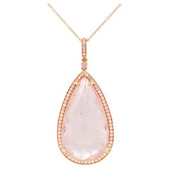 Fei Liu Morganite and Diamond Halo 18 Karat Rose Gold Pendant
