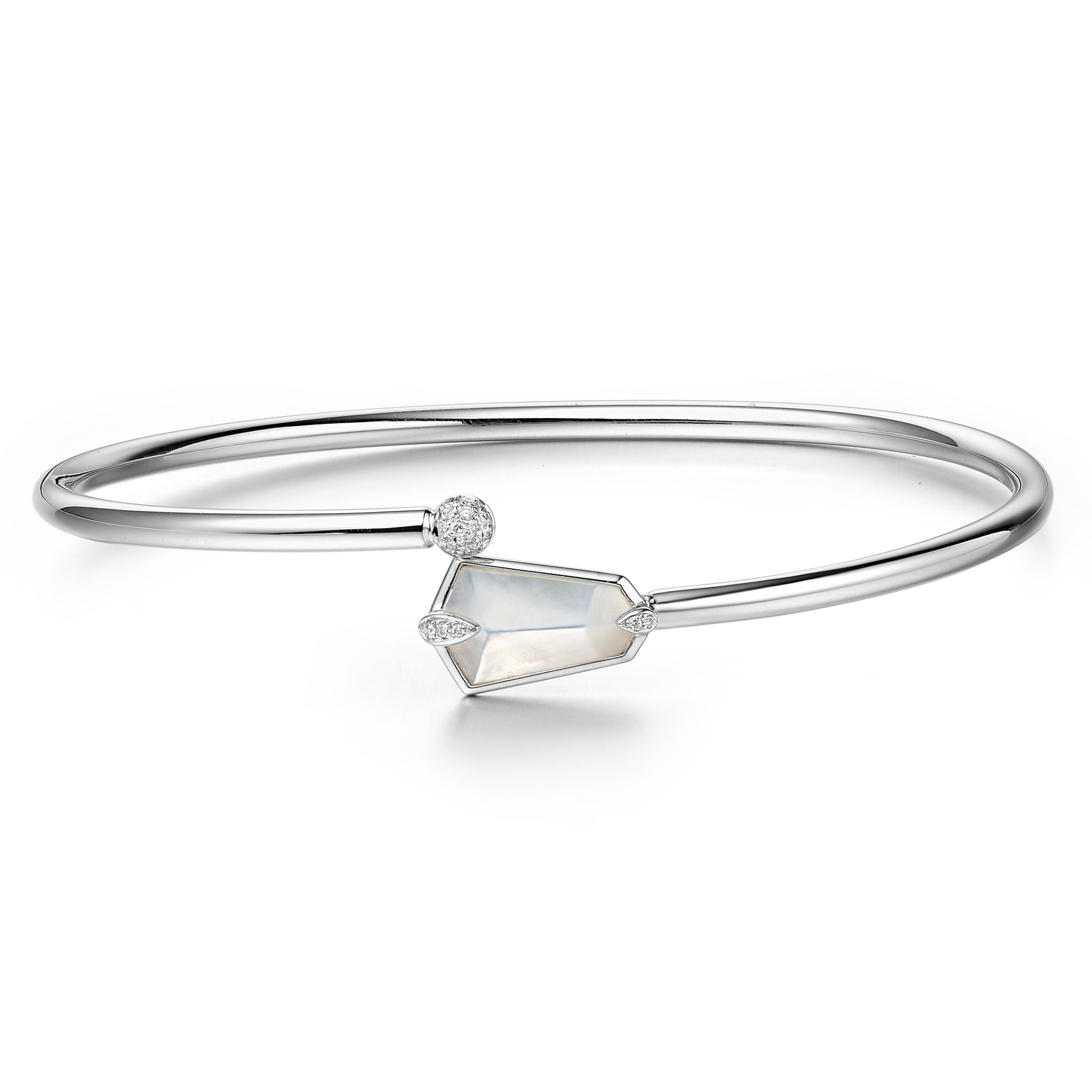 Contemporary Fei Liu Mother of Pearl and Diamond Open Bangle Bracelet For Sale