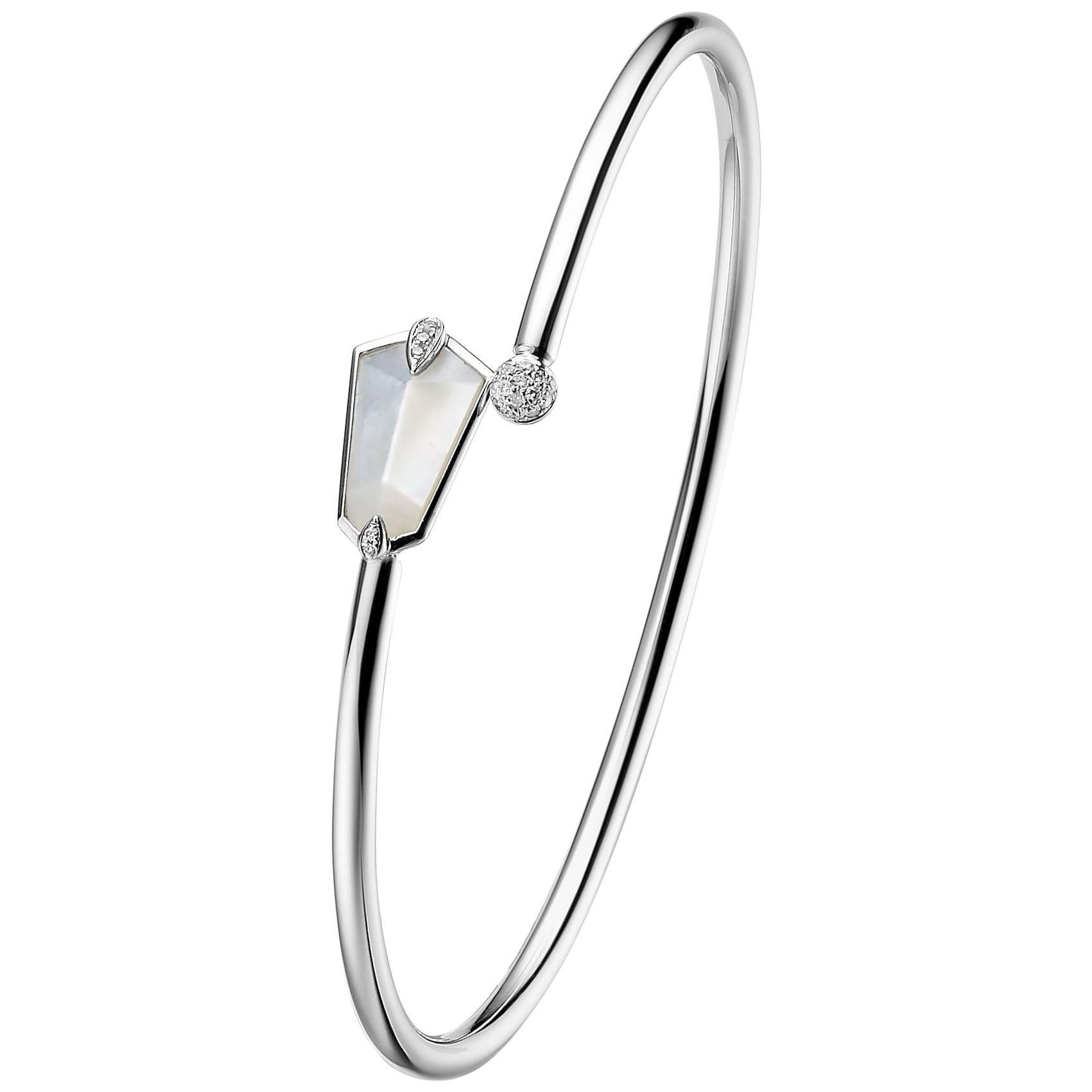 Fei Liu Mother of Pearl and Diamond Open Bangle Bracelet For Sale