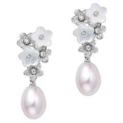 Fei Liu Mother of Pearl Diamond Pearl White Gold Drop Earrings