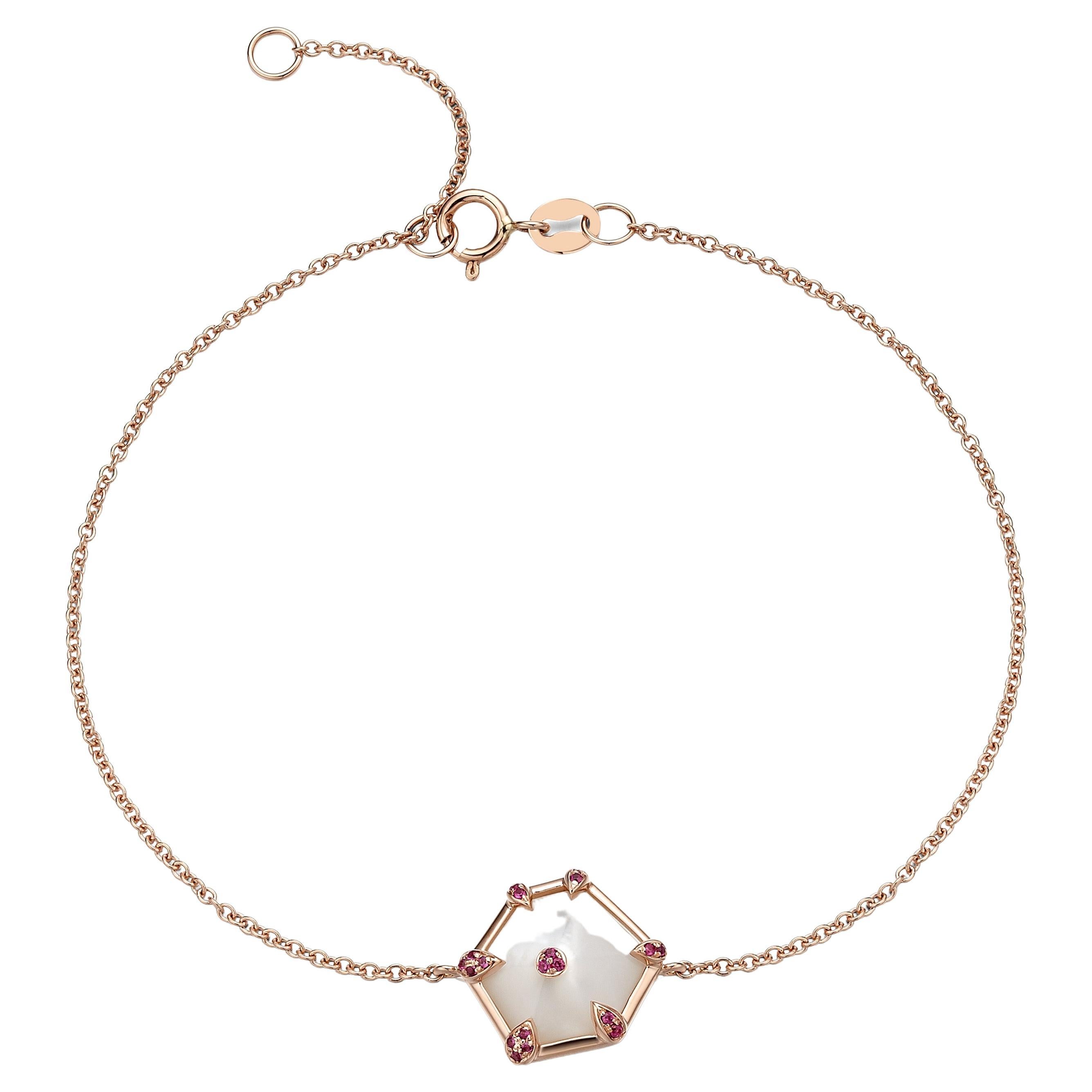 Armband aus 18 Karat Roségold mit Perlmutt und rosa Saphiren von Fei Liu