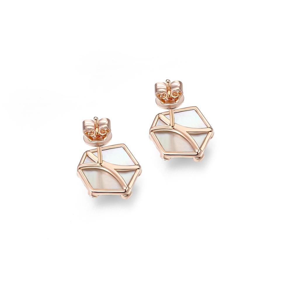 Contemporary Fei Liu Mother of Pearl and Pink Sapphire 18 Karat Rose Gold Kite Stud Earrings