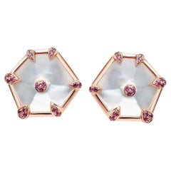 Fei Liu Mother of Pearl and Pink Sapphire 18 Karat Rose Gold Kite Stud Earrings