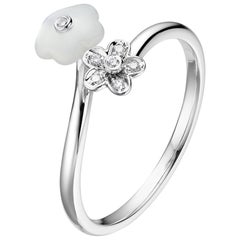 Fei Liu Mother of Pearl Diamond 18 Karat White Gold Flower Open Ring