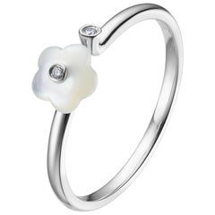 Fei Liu Mother of Pearl Diamond 18 Karat White Gold Flower Open Ring