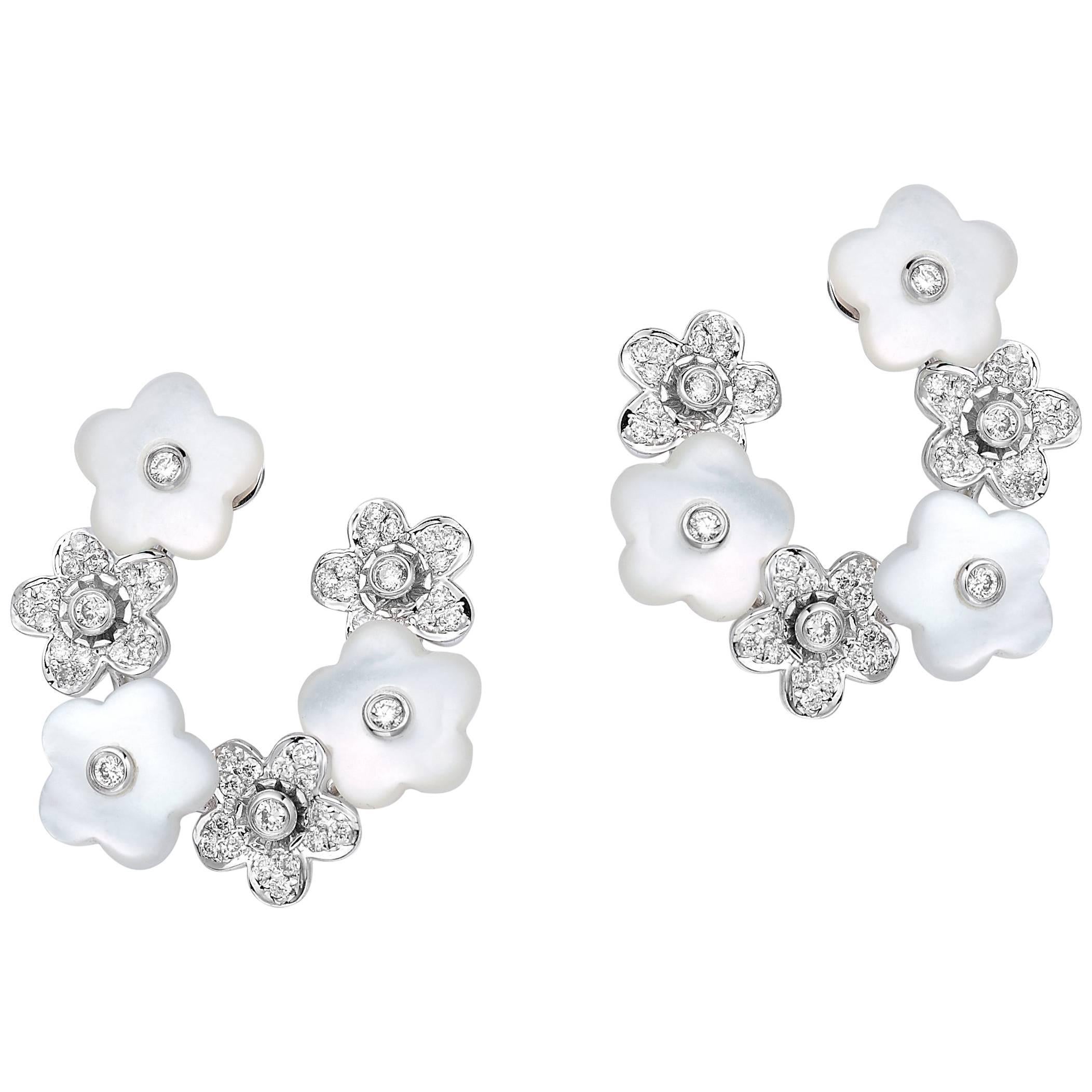 Fei Liu Mother of Pearl Diamond White Gold Hoop Earrings