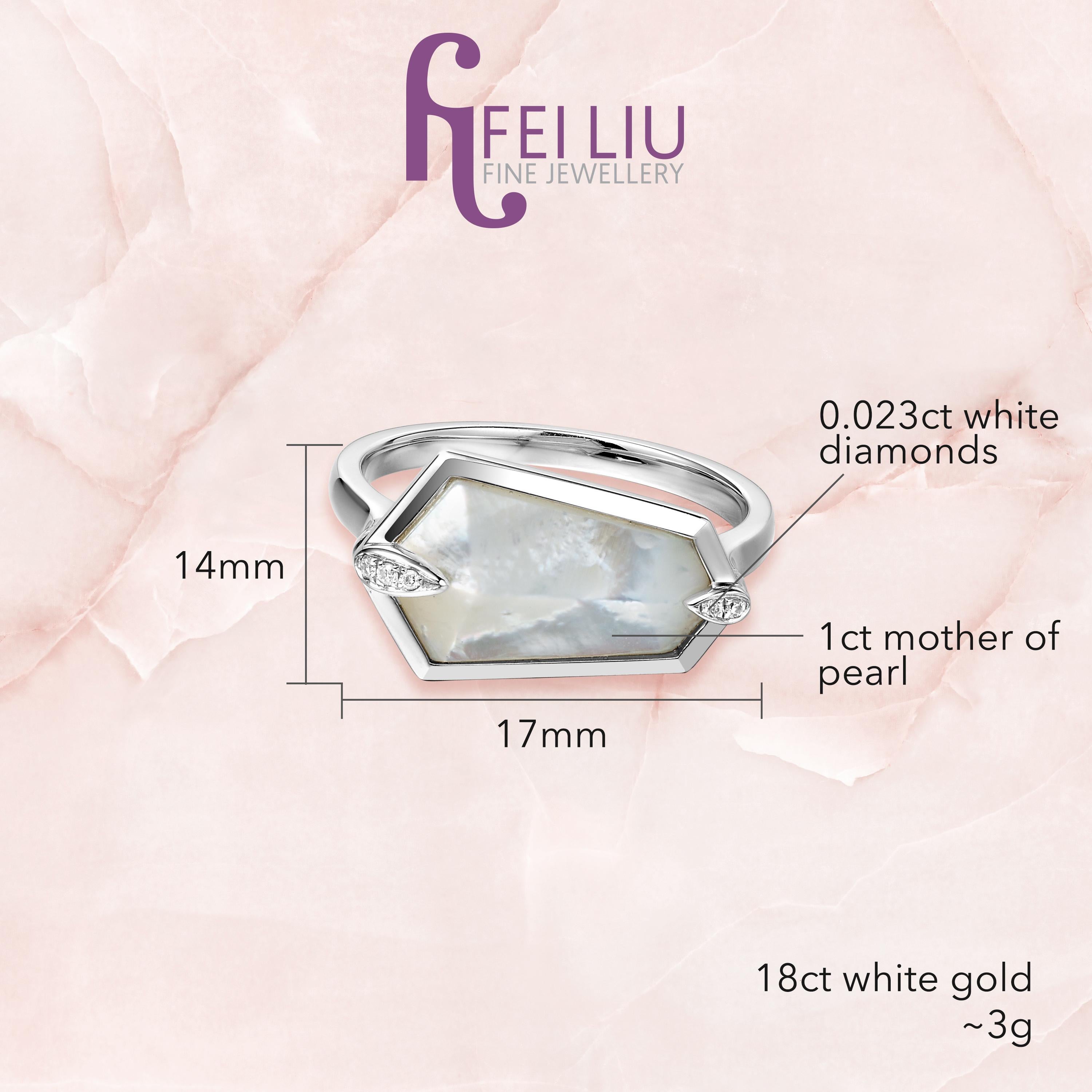 Contemporary Fei Liu Mother of Pearl Diamond 18 Karat White Gold Fashion Kite Ring