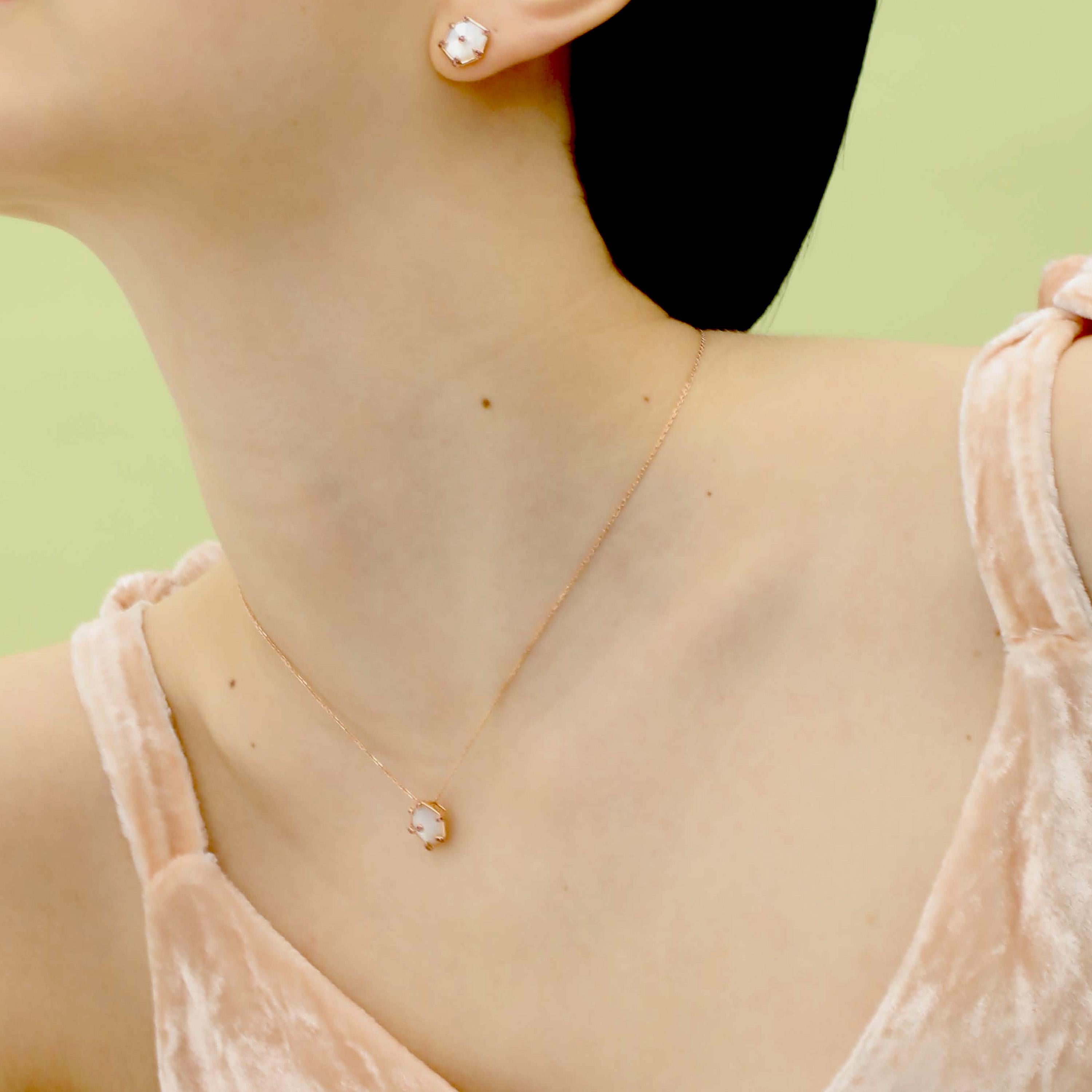 Mixed Cut Fei Liu Mother of Pearl Pink Sapphire 18 Karat Rose Gold Mini Hexagon Necklace