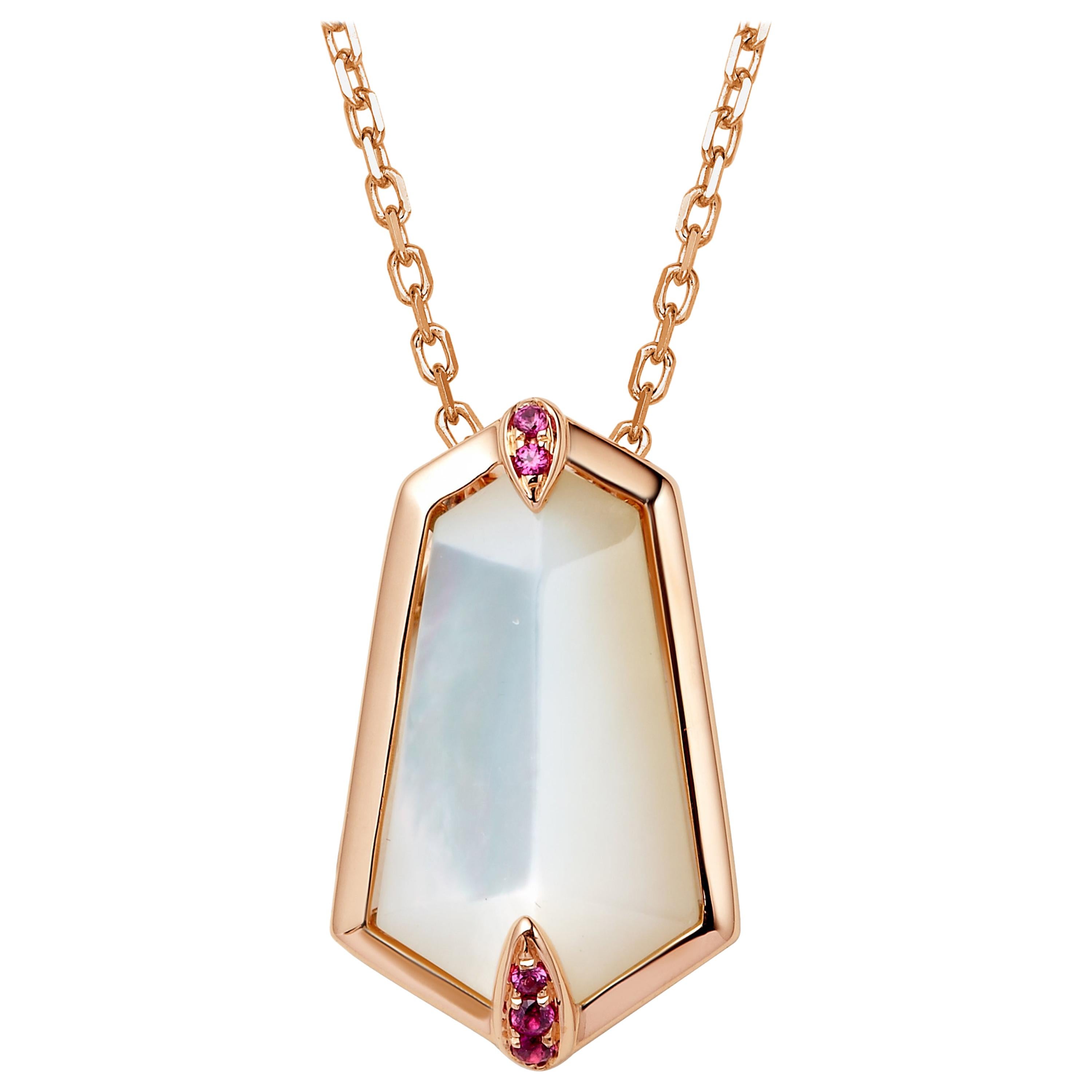 Fei Liu Mother of Pearl Pink Sapphire 18 Karat Rose Gold Kite Pendant Necklace