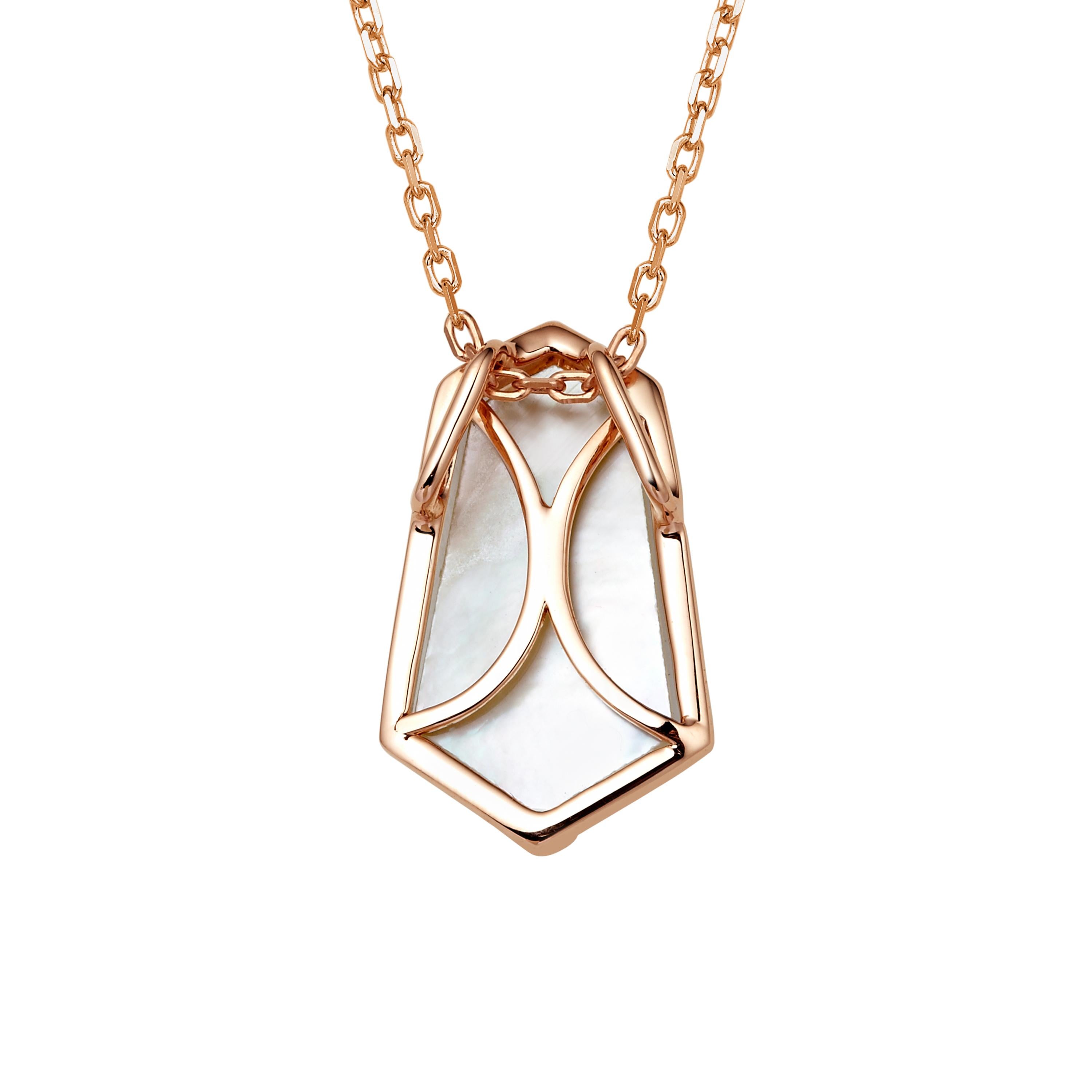 Contemporary Fei Liu Mother of Pearl Pink Sapphire 18 Karat Rose Gold Kite Pendant Necklace