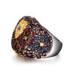 Fei Liu Multi-Colour Cubic Zirconia Rhodium Plated Sterling Silver Dome Ring