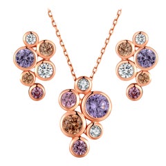 Multi-Colour Cubic Zirconia Rose Gold Plated Bubble Stud Earrings and Necklace