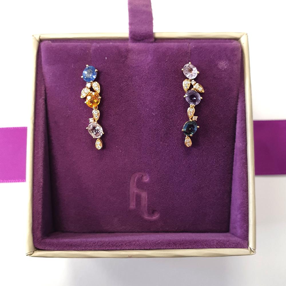 Fei Liu Tropfenohrringe aus 18 Karat Gelbgold mit mehrfarbigem ovalem Saphir und Diamant Damen im Angebot