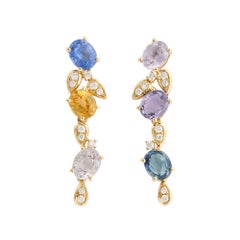 Fei Liu Pendientes de Gota de Zafiro Oval Multicolor y Diamante de Oro Amarillo de 18 Kilates