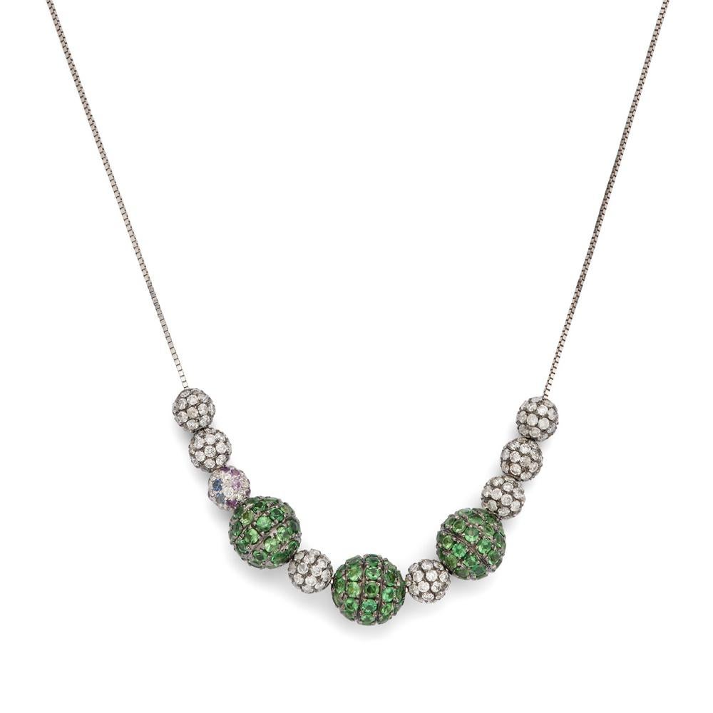 Fei Liu Pendentif Ball and Ball Ball Pavé en tsavorite multicolore et diamant 18 carats en vente 1