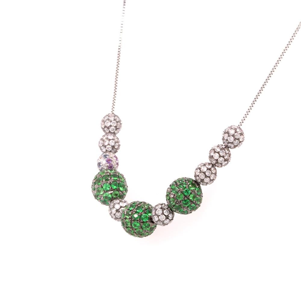 Contemporaneo Fei Liu Ciondolo a sfera con pavé di tsavorite multicolore e diamanti 18 carati in vendita
