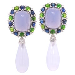 Fei Liu Multiwear Boria Chalcedony Sapphire Demantoid Diamond 18 Karat Earrings