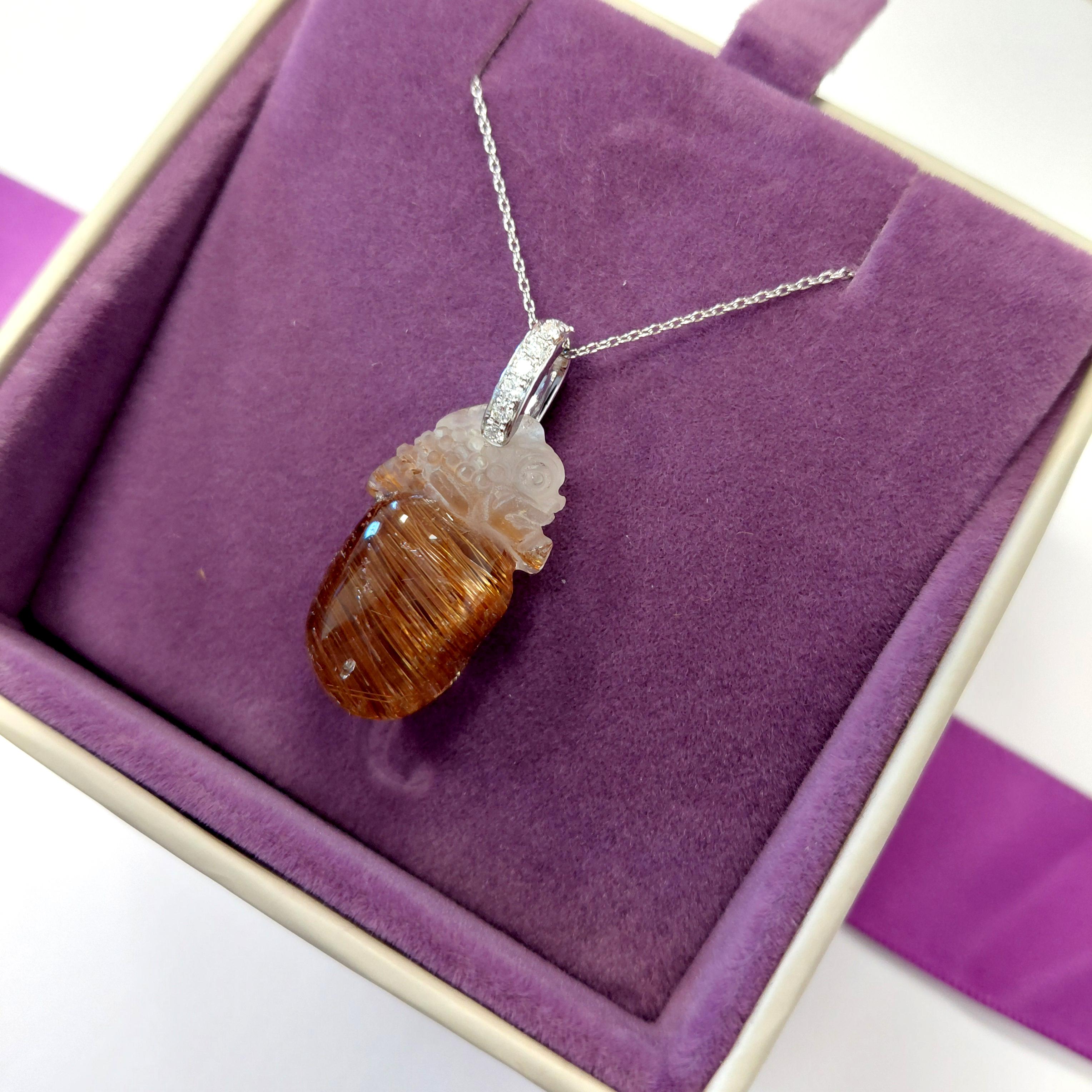 Motivo mitico di Fei Liu, ciondolo in quarzo rutilato e diamanti in platino da 21,15 ct. in vendita 1