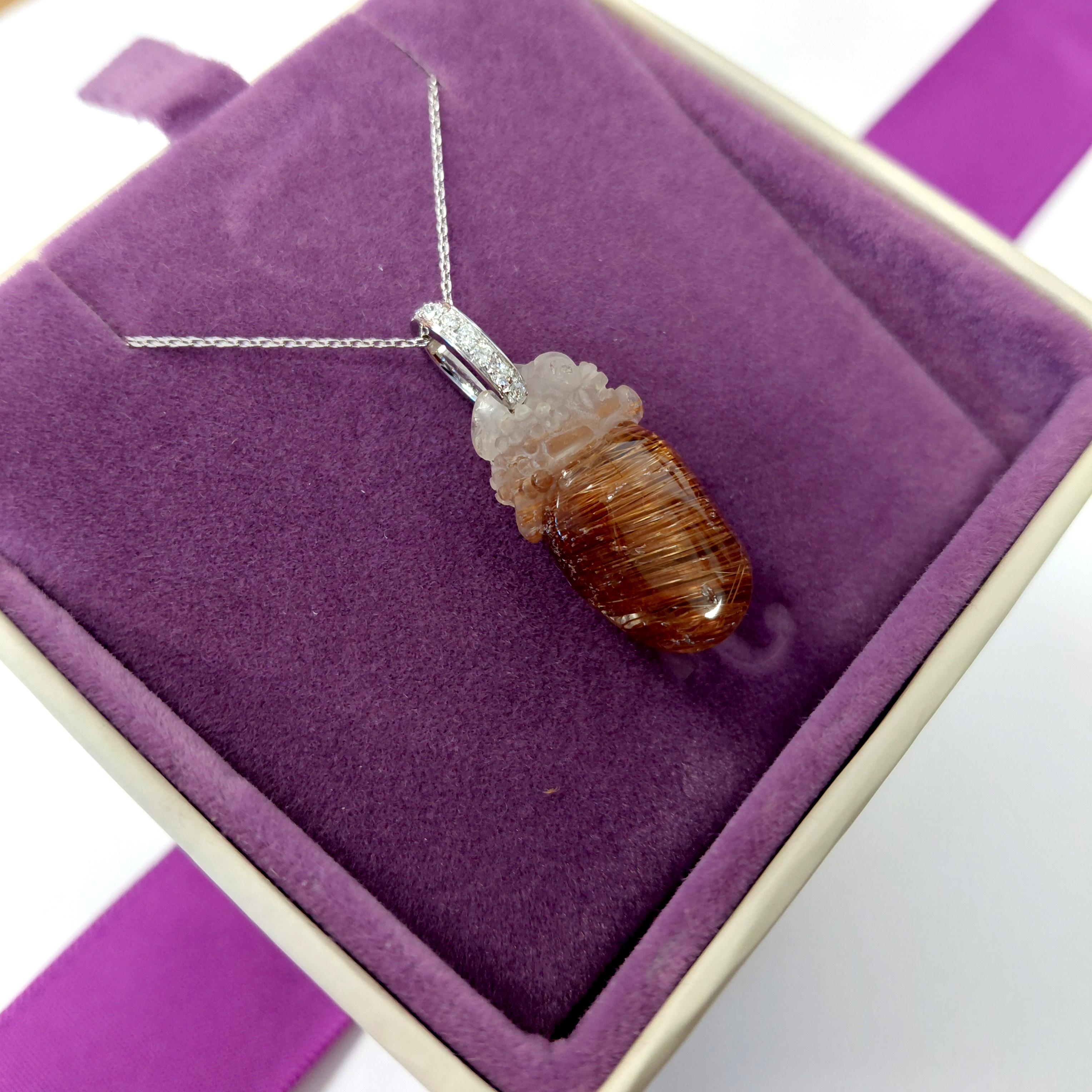 Motivo mitico di Fei Liu, ciondolo in quarzo rutilato e diamanti in platino da 21,15 ct. in vendita 2