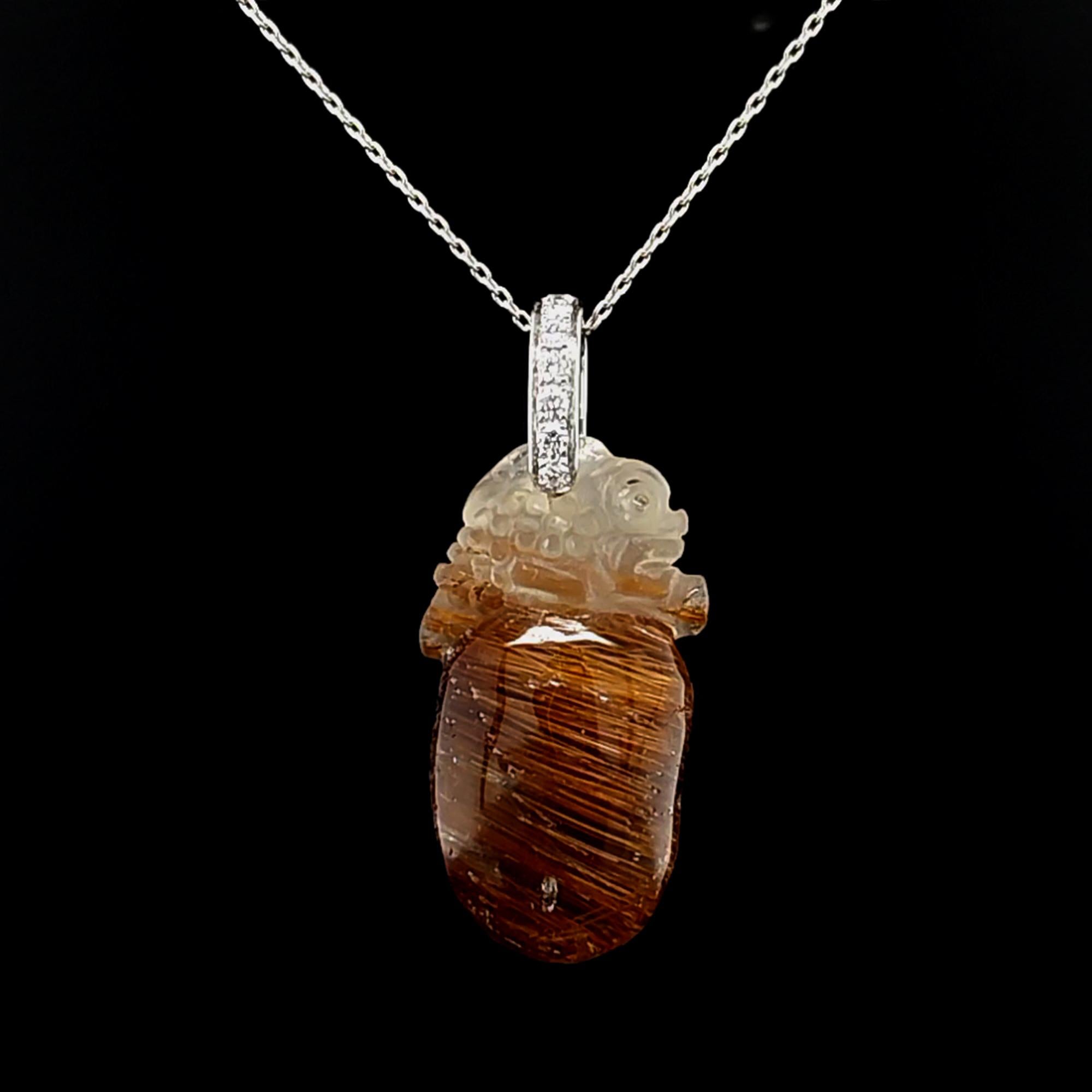 Motivo mitico di Fei Liu, ciondolo in quarzo rutilato e diamanti in platino da 21,15 ct. in vendita 3