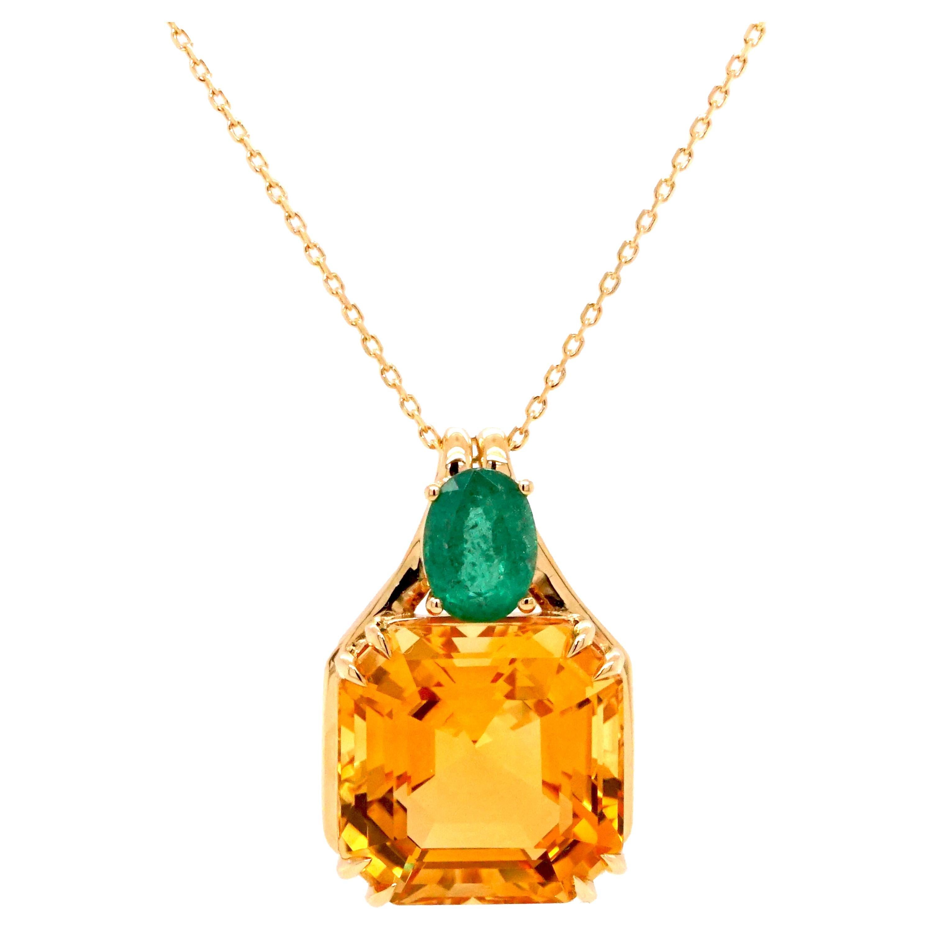 Fei Liu Octagon-Cut Citrine Emerald 18 Karat Yellow Gold Pendant Necklace