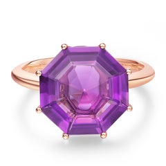 Fei Liu Octagon Cut Purple Amethyst 18 Karat Rose Gold Cocktail Ring