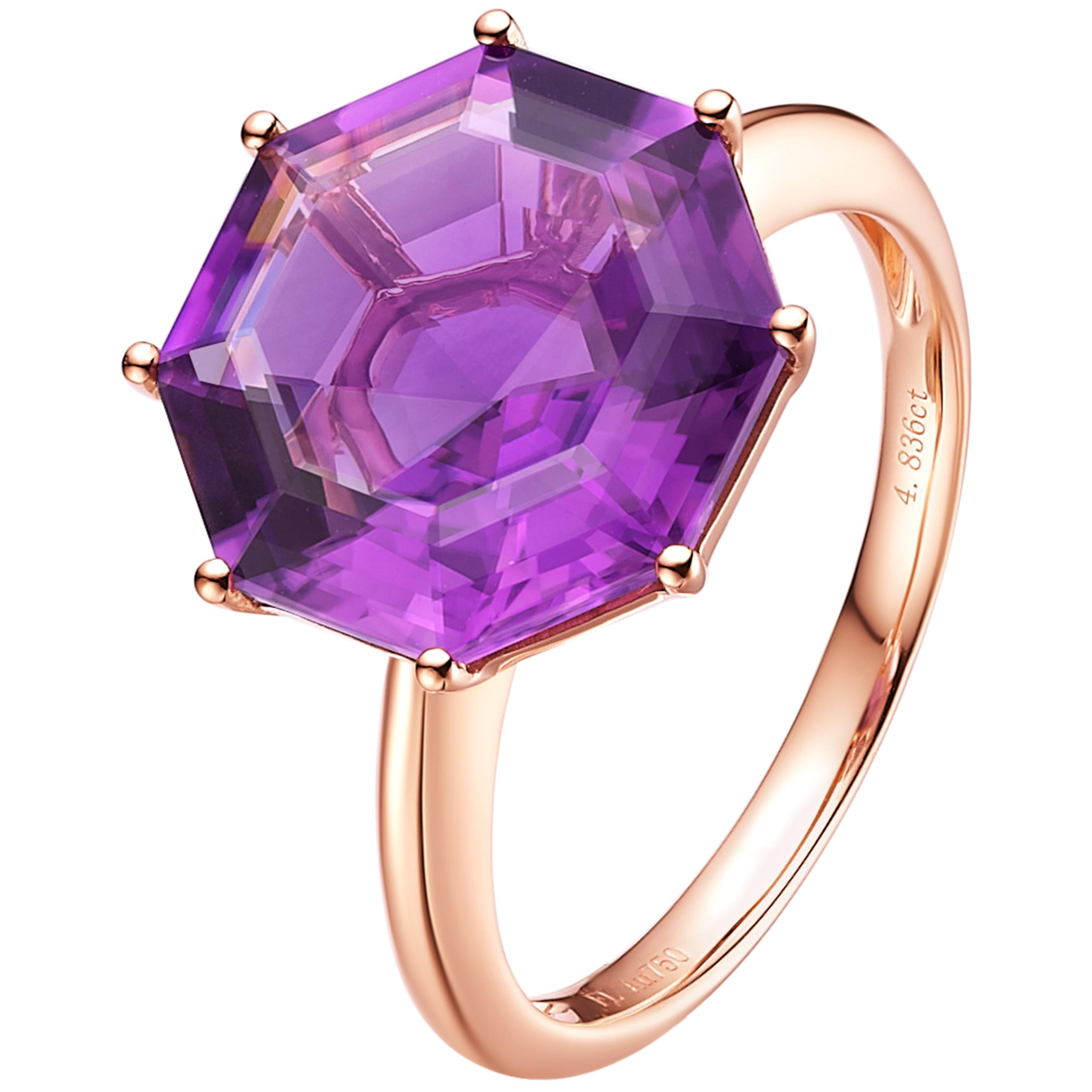 Fei Liu Octagon Cut Purple Amethyst 18 Karat Rose Gold Cocktail Ring