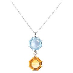 Fei Liu Octagon-Cut Topaz and Citrine 18 Karat Two-Tone Gold Mini Pendant