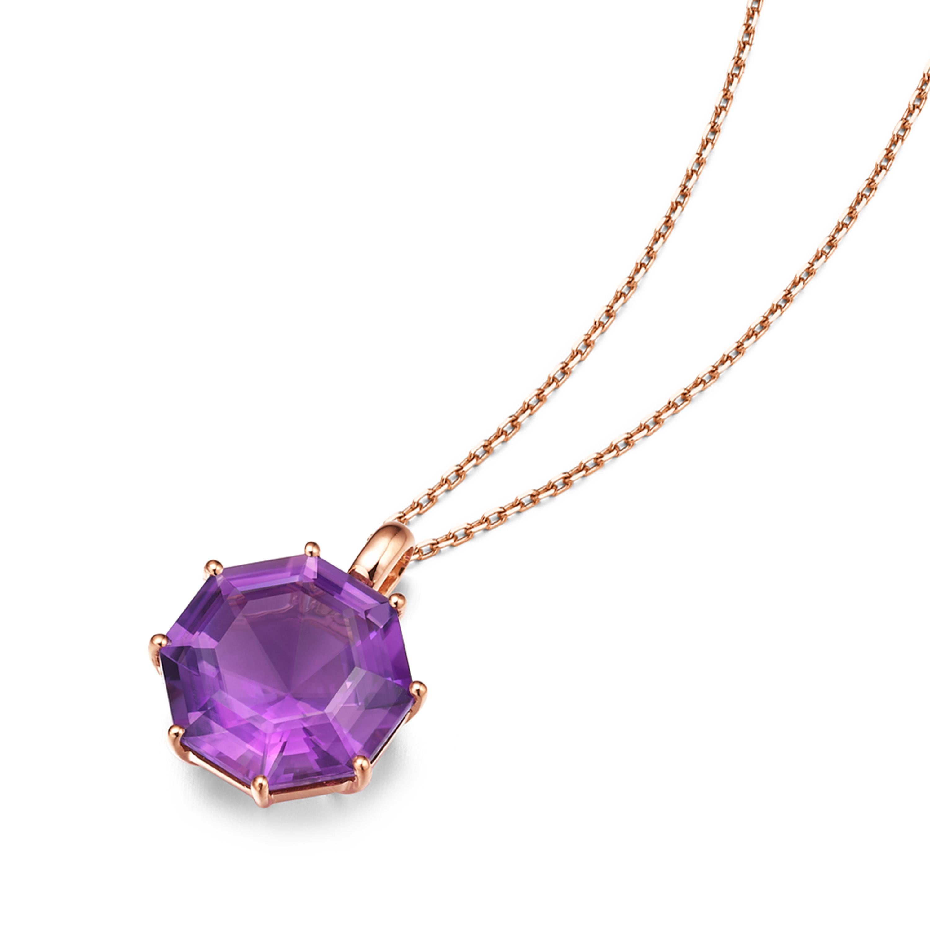 Contemporary Fei Liu Octagon Purple Amethyst 18 Karat Rose Gold Pendant Necklace