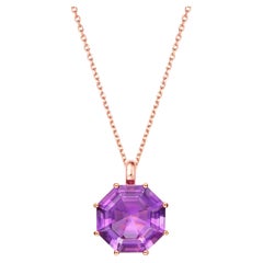 Fei Liu Octagon Purple Amethyst 18 Karat Rose Gold Pendant Necklace