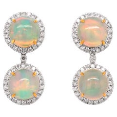 Fei Liu Opal and Diamond 18 Karat White Gold Drop Earrings