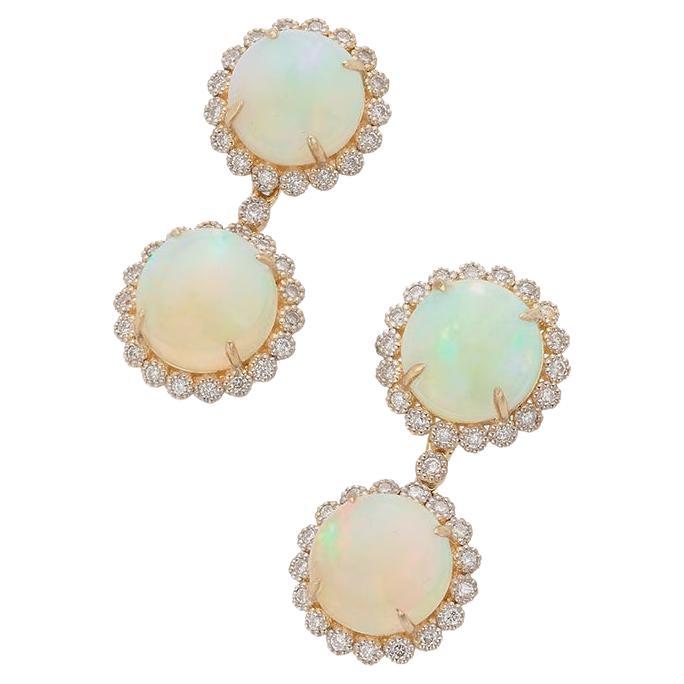 Fei Liu Opal and Diamond 18 Karat Yellow and White Gold Drop Earrings For Sale