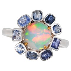 Fei Liu Opal and Sapphire 18 Karat White Gold Cluster Ring