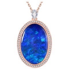 Fei Liu Opal Diamond 18 Karat Rose Gold Pendant Necklace