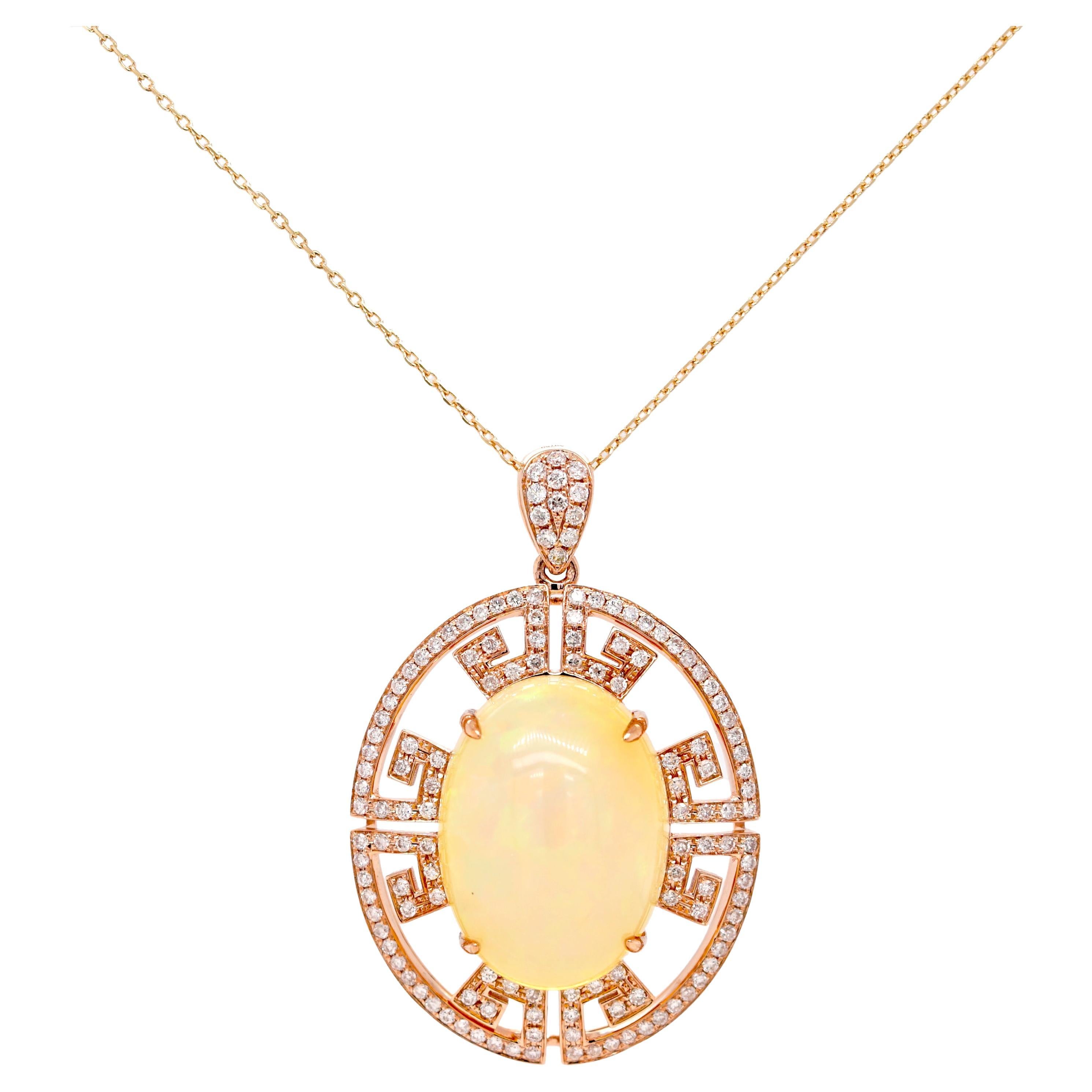 Fei Liu Opal Diamond 18 Karat Rose Gold Pendant Necklace