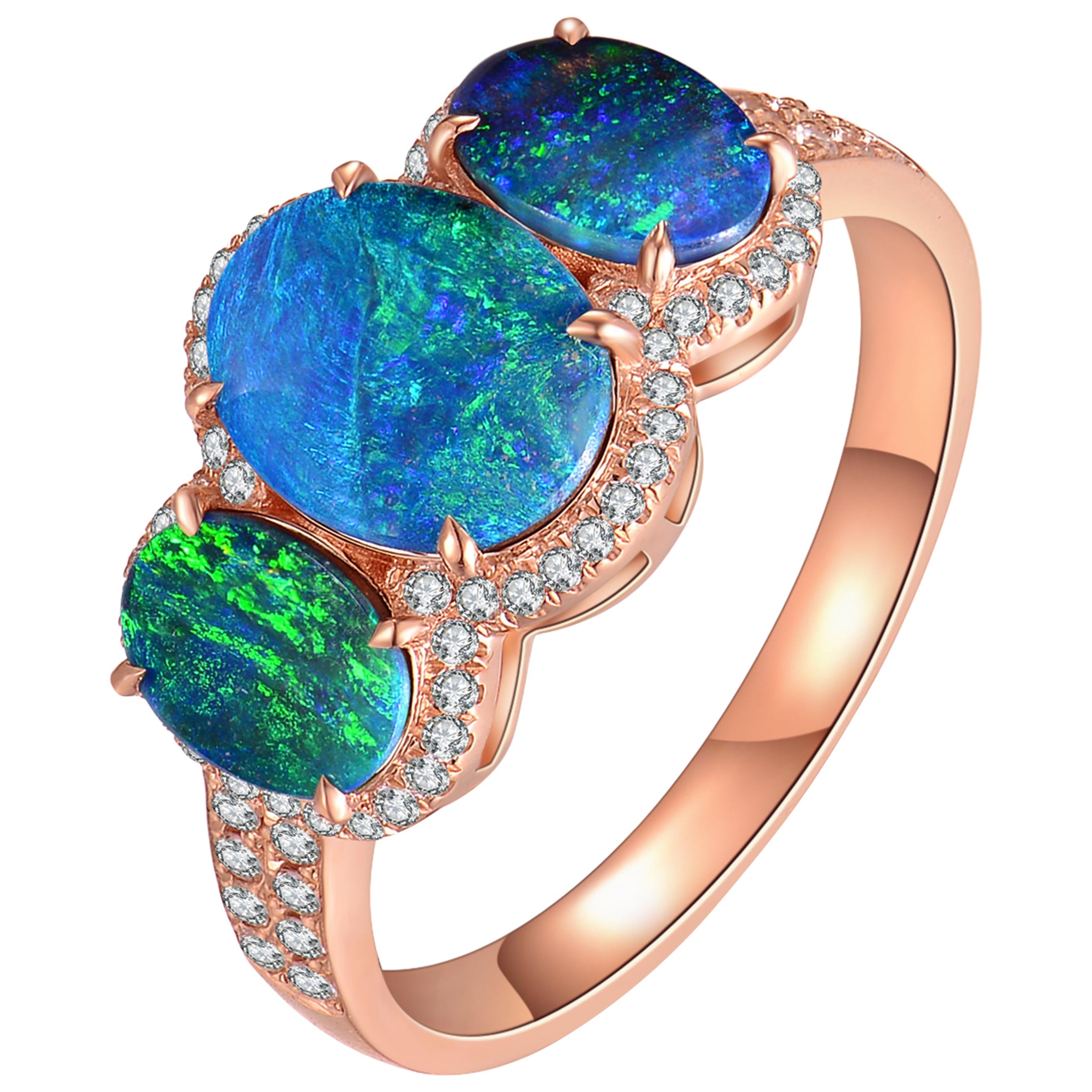 Fei Liu Opal Diamond 18 Karat Rose Gold Trilogy Ring