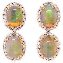 Fei Liu Opal Diamond 18 Karat White Gold Drop Earrings