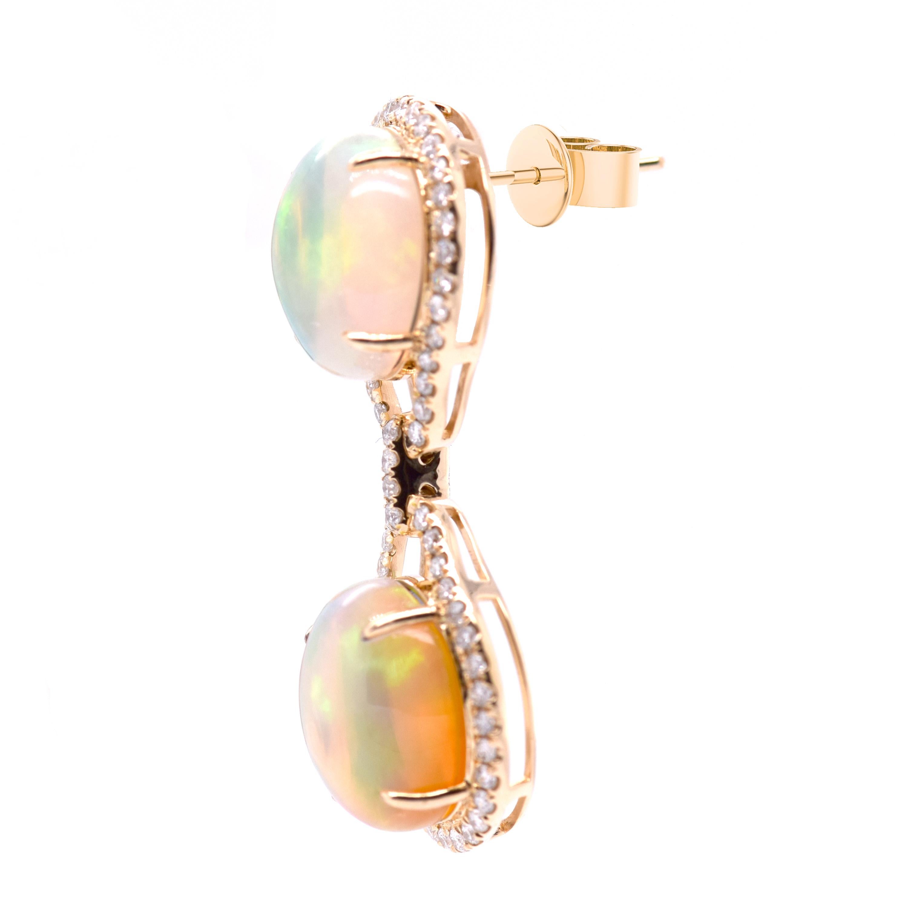 Contemporary Fei Liu Opal Diamond 18 Karat Yellow Gold Drop Earrings