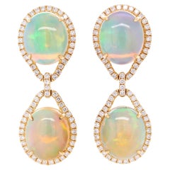 Fei Liu Opal Diamond 18 Karat Yellow Gold Drop Earrings
