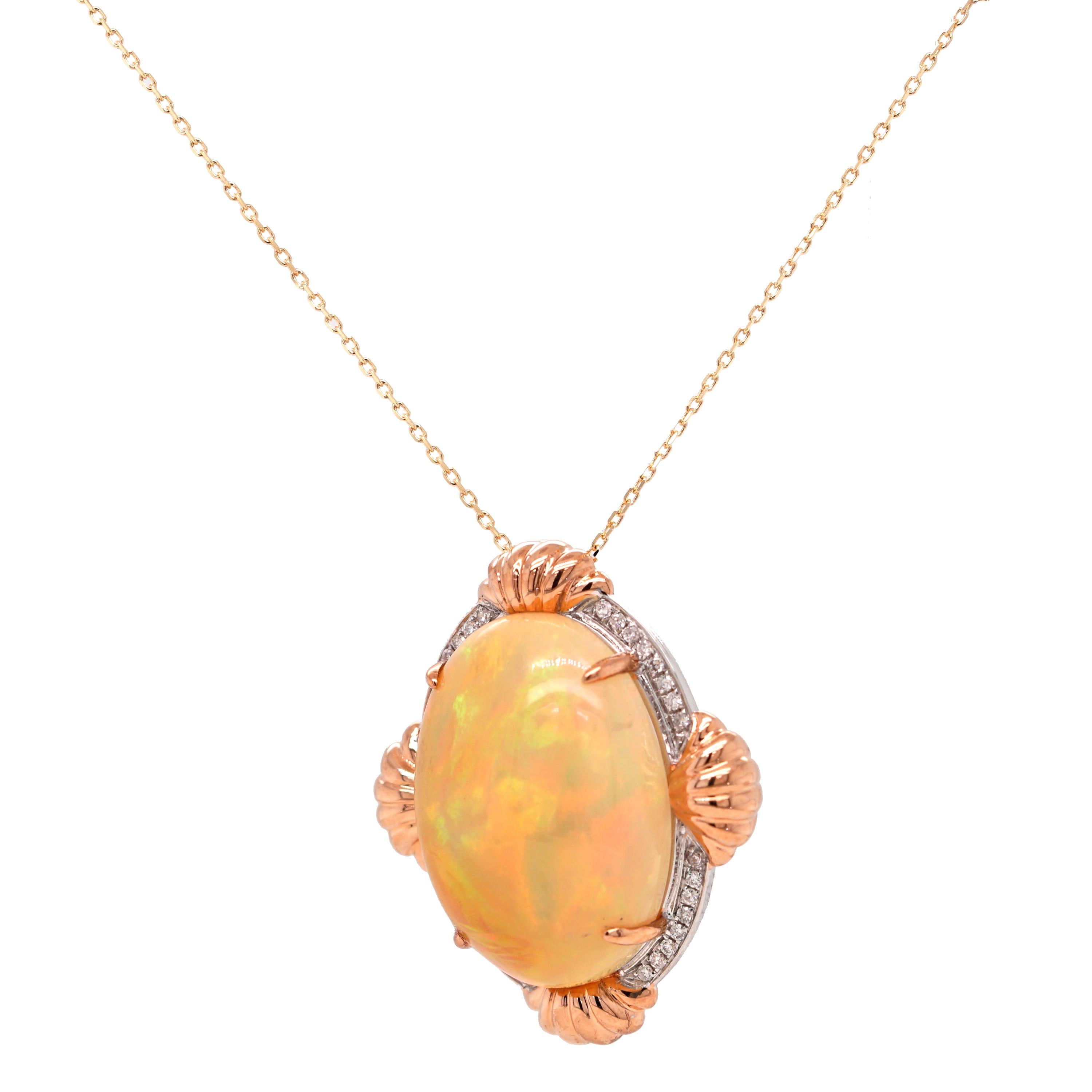 Contemporary Fei Liu Opal Diamond 18ct Two-Tone Gold Pendant Necklace